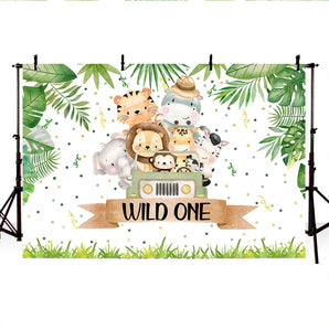 Mocsicka Wild One Animals Drive By Backdrop 1st Birthday Party Decoration Props