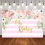 Mocsicka Oh Baby Pink Flowers and Gold Dots Baby Shower Stripes Background-Mocsicka Party