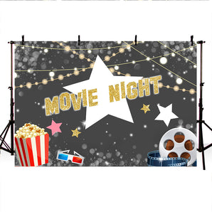 Mocsicka Movie Night Backdrop Big Stars Popcorn and Glowing Dots Theme Party Decor