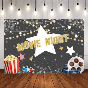Mocsicka Movie Night Backdrop Big Stars Popcorn and Glowing Dots Theme Party Decor-Mocsicka Party