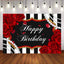 Mocsicka Red Rose and Pearl Backdrop Black Stripes Happy Birthday Background