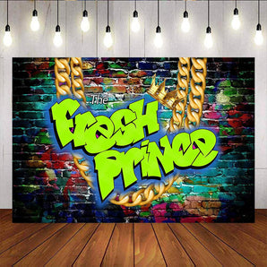 Mocsicka Fresh Prince Backdrop Big Gold Chain Graffiti Wall Birthday Party Supplies-Mocsicka Party