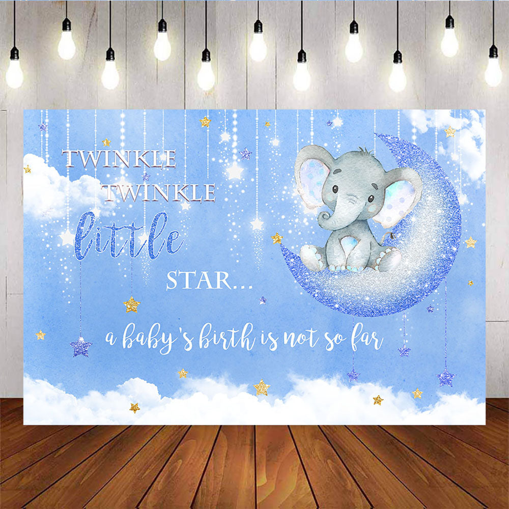 Mocsicka Twinkle Little Stars and Moon Baby Shower Backdrop Blue Sky White Clouds Background-Mocsicka Party