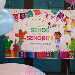 Mocsicka Fiesta Senor or Senorita Gender Reveal Backdrop Baby Shower Backdrops