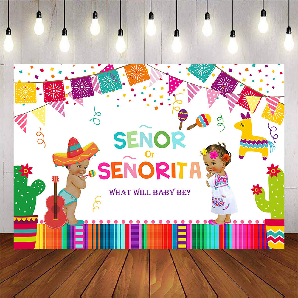 Mocsicka Fiesta Senor or Senorita Gender Reveal Backdrop Baby Shower Backdrops-Mocsicka Party