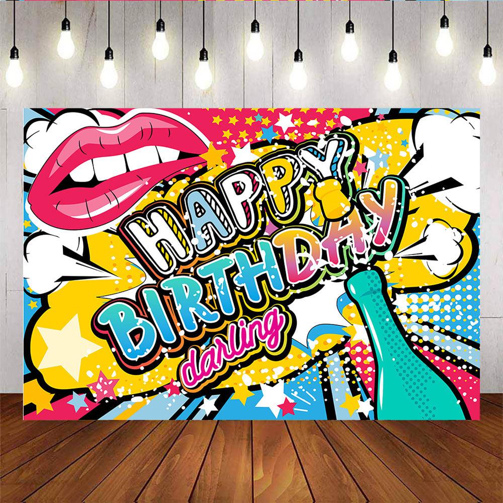 Mocsicka Happy Birthday Hip Hop Theme Party Supplies Red Lips Backdrops-Mocsicka Party