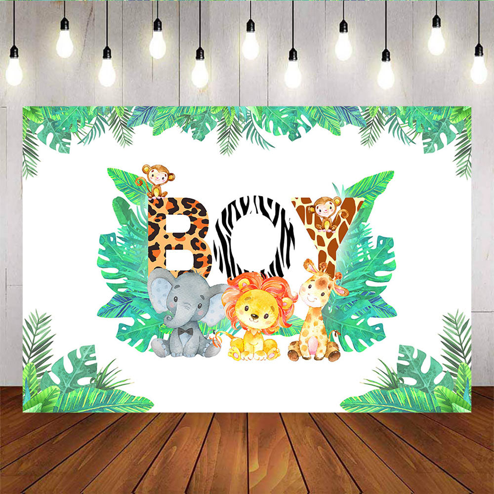 Mocsicka It's Boy Baby Shower Backdrop Little Animals and Plam Leaves Background-Mocsicka Party