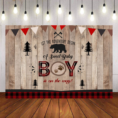 Mocsicka Little Boy Adventure Lumberjack Red Plaid Baby Shower Photo Background-Mocsicka Party