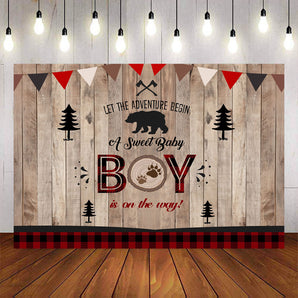 Mocsicka Little Boy Adventure Lumberjack Red Plaid Baby Shower Photo Background-Mocsicka Party