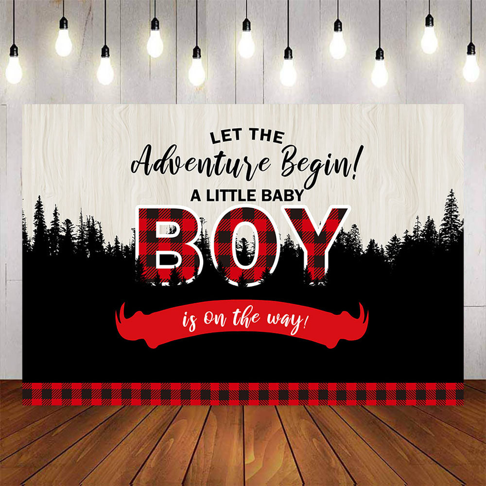 Mocsicka Forest and Red Plaid Backdrop Little Boy Baby Shower Decor Prop-Mocsicka Party