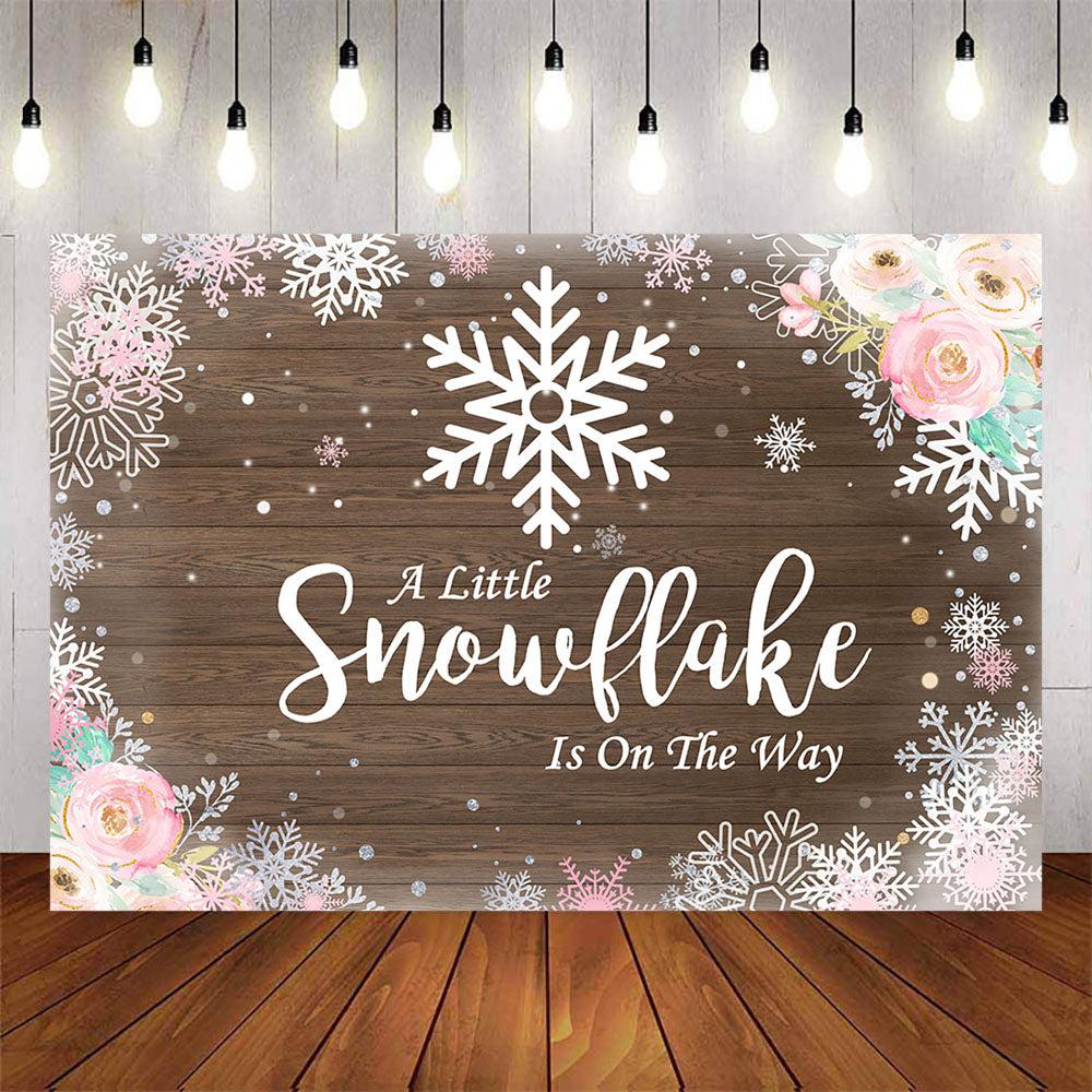 Mocsicka Wooden Floor Backdrop Little Snowflake Flowers Baby Shower Decor Prop-Mocsicka Party
