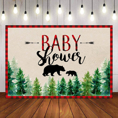 Mocsicka Forest and Little Bear Red Plaid Baby Shower Photo Back Drops-Mocsicka Party