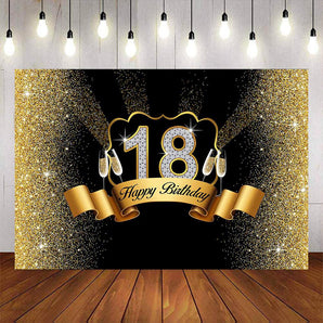 Mocsicka Happy 18th Birthday Party Prop Champagne and Gold Dots Backdrop-Mocsicka Party