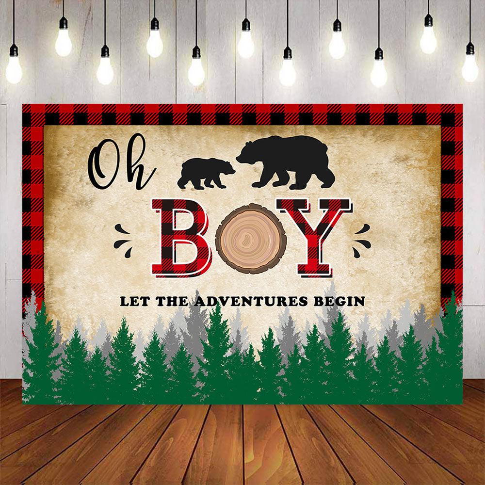 Mocsicka Oh Boy Let the Adventure Begin Forest and Bear Baby Shower Backdrop-Mocsicka Party