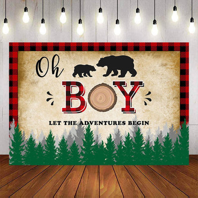 Mocsicka Oh Boy Let the Adventure Begin Forest and Bear Baby Shower Backdrop-Mocsicka Party