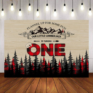 Mocsicka Our Little Lumberjack is Turning One Backdrop Forest and Red Plaid Decor Props-Mocsicka Party