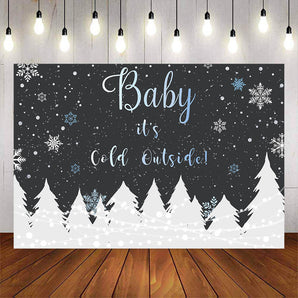 Mocsicka Winter Snow Scene Forest and Snowflakes Baby Shower Backdrops-Mocsicka Party
