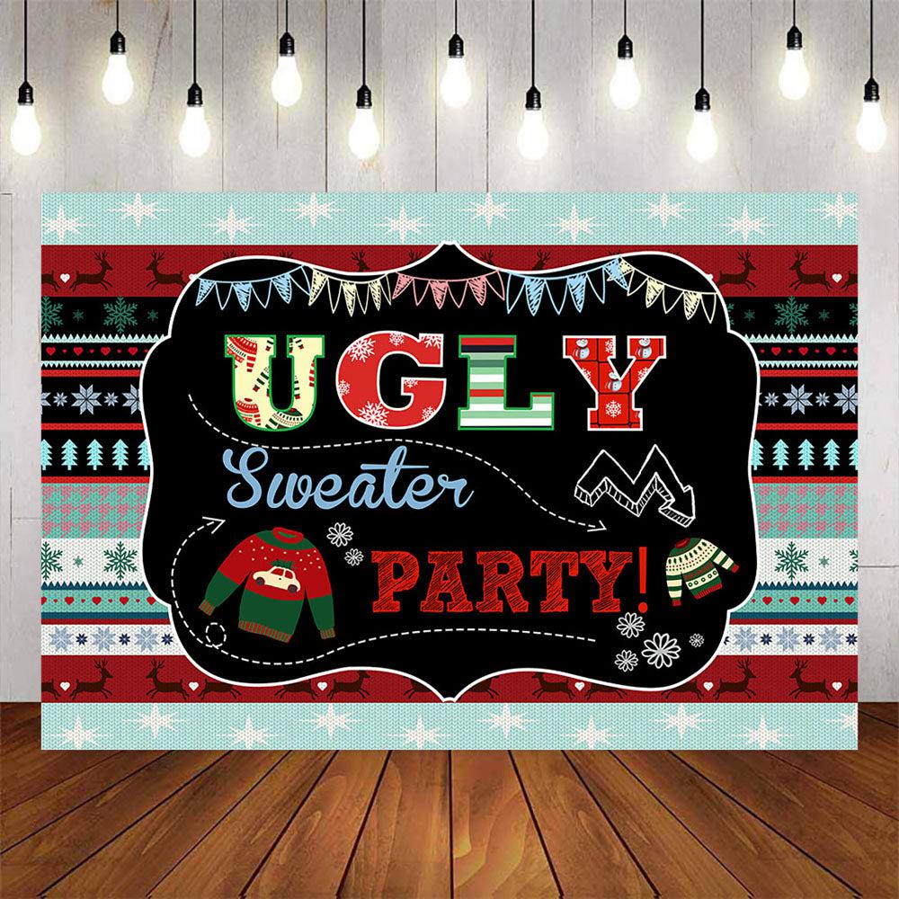 Mocsicka Ugly Sweater Party Backdrop Winter Snowflakes Elks Photo Banners-Mocsicka Party