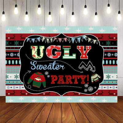 Mocsicka Ugly Sweater Party Backdrop Winter Snowflakes Elks Photo Banners-Mocsicka Party