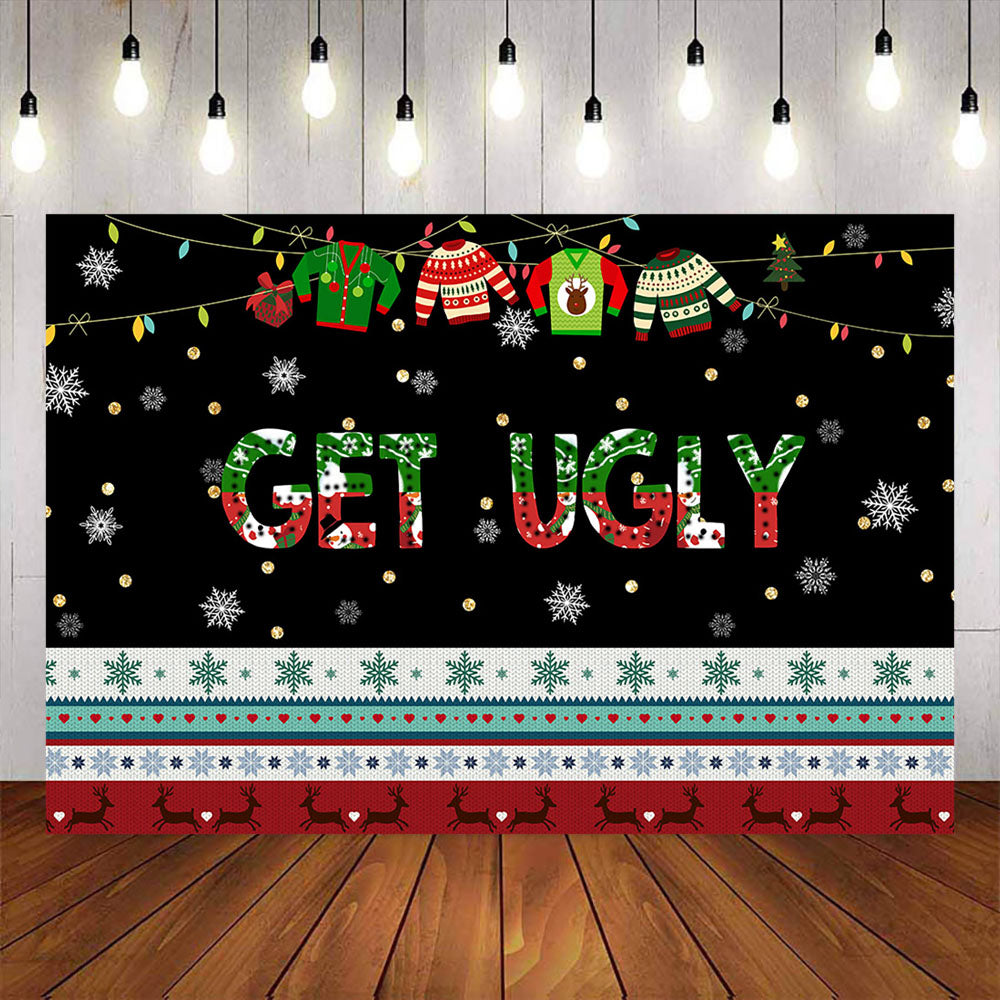 Mocsicka Get Ugly Sweater Party Backdrop Snowflakes and Elks Photo Background-Mocsicka Party