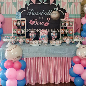 Mocsicka Baseball or Bow Gender Reveal Backdrop Baby Shower Backdrops-Mocsicka Party