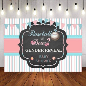 Mocsicka Baseball or Bow Gender Reveal Backdrop Baby Shower Backdrops