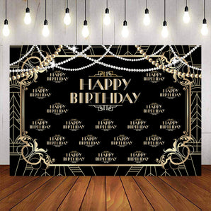 Mocsicka Gatsby Theme Step and Repeat Happy Birthday Party Backdrops-Mocsicka Party
