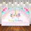 Mocsicka Gold Unicorn Flowers and Rainbow Happy Birthday Party Backdrops-Mocsicka Party