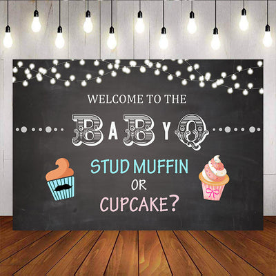 Mocsicka Studmuffin or Cupcake Gender Reveal Backdrop Welcome to the BaByQ Baby Shower Backdrop-Mocsicka Party