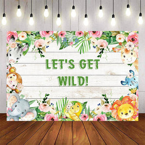 Mocsicka Let's Get Wild Backdrop Little Animals and White Floor Photo Background-Mocsicka Party