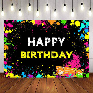 Mocsicka Retro Radio and Splash Paint Backdrop Happy Birthday Party Decor Prop-Mocsicka Party