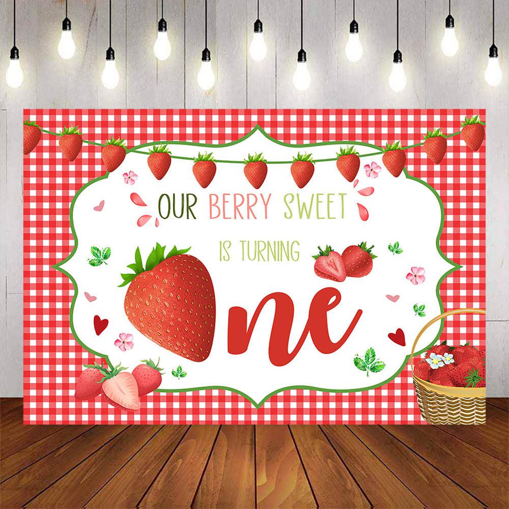 Mocsicka Our Berry Sweet is Turning One Red Plaid First Birthday Decor Backdrops-Mocsicka Party