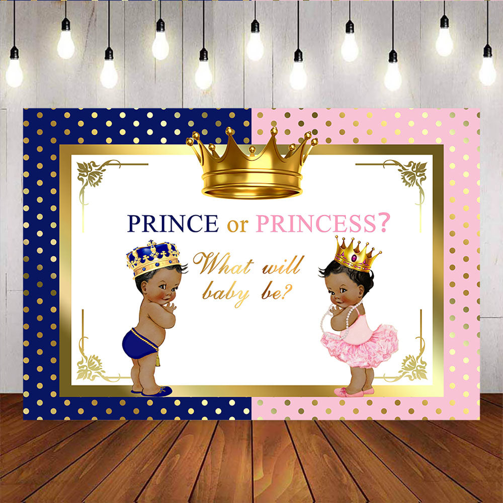Mocsicka Prince or Princess Gender Reveal Back Drop Gold Dots Baby Shower Backdrop-Mocsicka Party