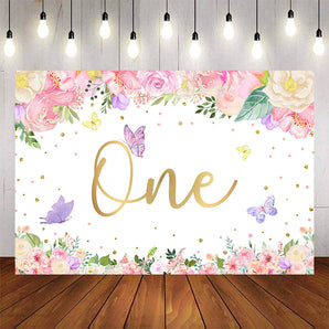 Mocsicka One Theme Backdrop Butterfly and Flowers First Birthday Party Background-Mocsicka Party