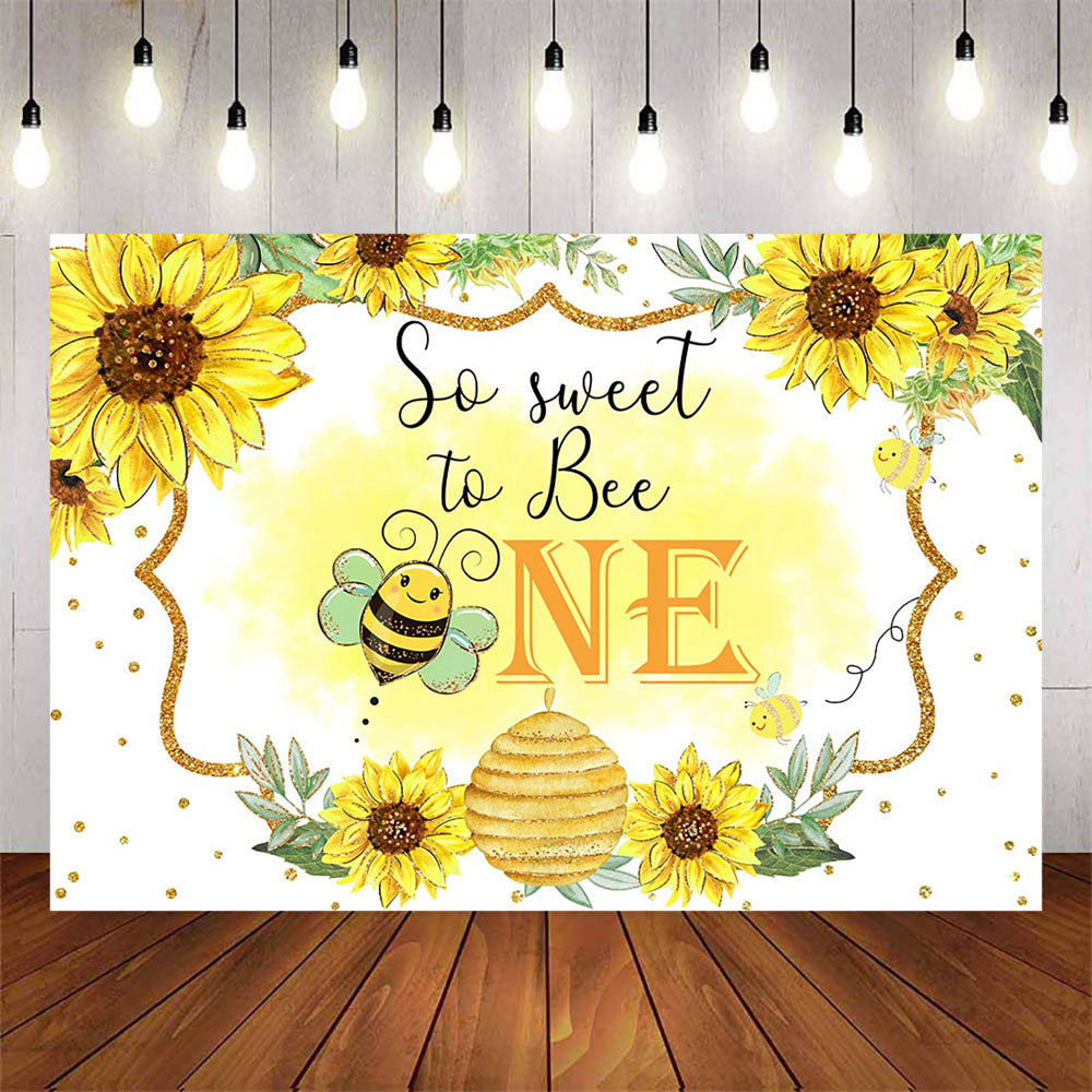 Mocsicka Sweet Bee and Sunflowers Happy 1st Birthday Background-Mocsicka Party