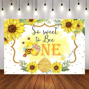 Mocsicka Honey Bee and Sunflowers Happy 1st Birthday Background-Mocsicka Party
