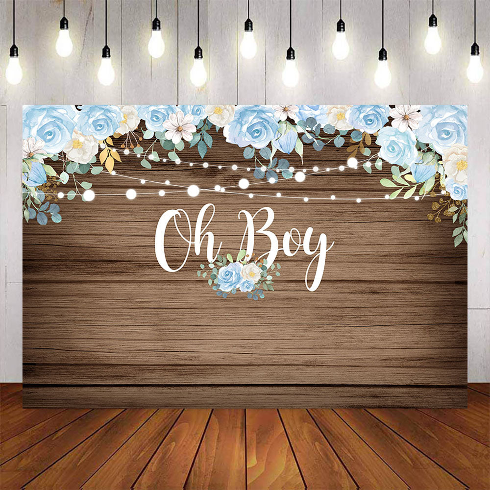 Mocsicka Oh Boy Wooden Floor and Flowers Baby Shower backdrop-Mocsicka Party