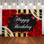 Mocsicka Red Rose Pearls and Stripes Happy Birthday Party Backdrops-Mocsicka Party