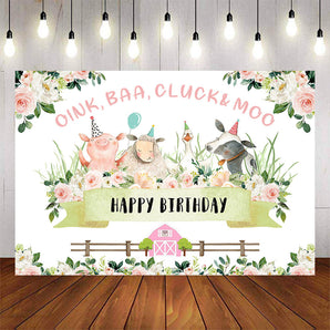 Mocsicka Farm Theme Cute Animals and Flowers Happy Birthday Backdrop-Mocsicka Party