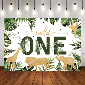 Mocsicka Wild One Gold Animals Plam Leaves First Birthday Backdrop-Mocsicka Party