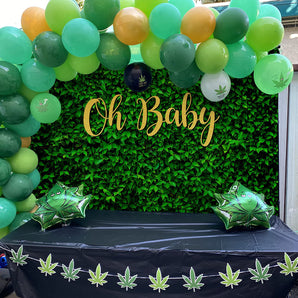 Mocsicka Oh Baby Green Leaf Baby Shower Decoration backdrop-Mocsicka Party