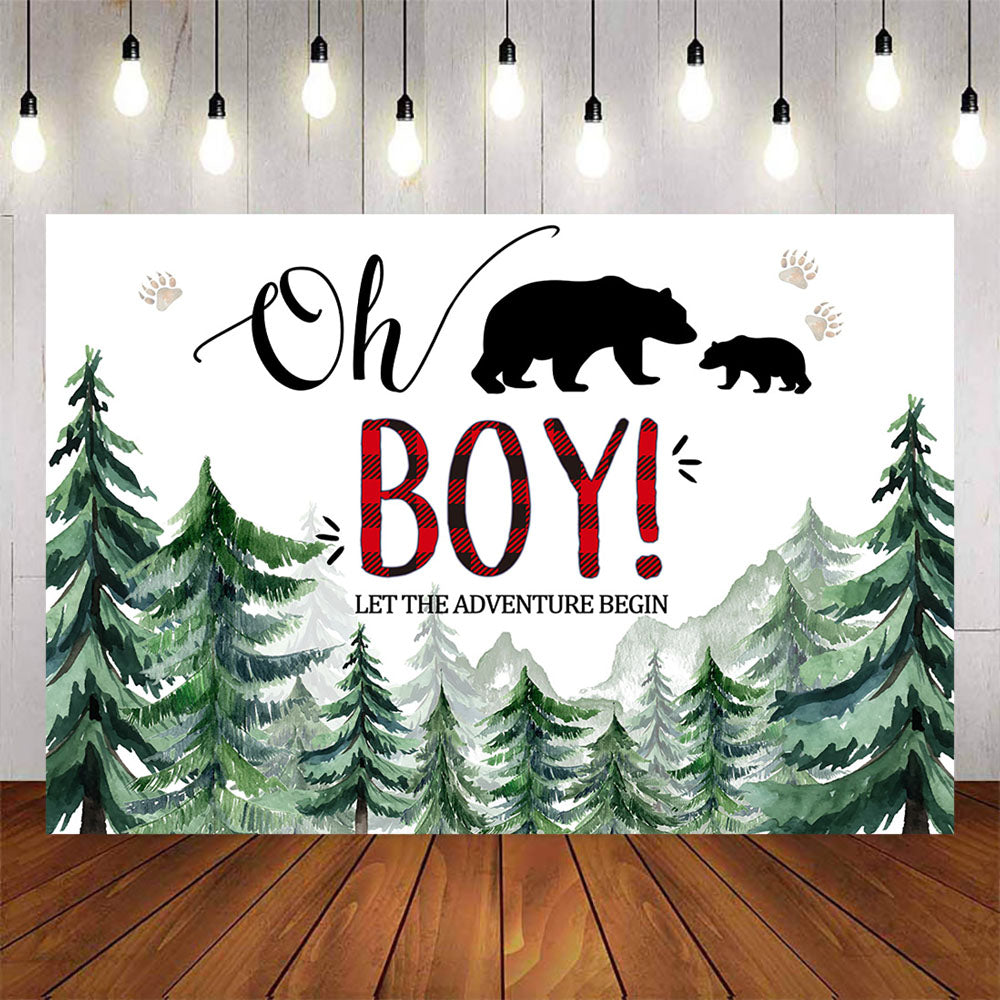 Mocsicka Oh Boy Baby Shower Backdrop Forest and Bears Photo Banners-Mocsicka Party