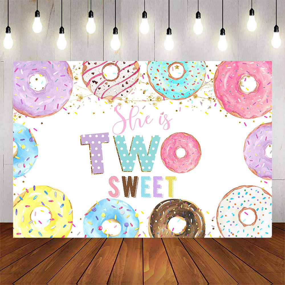 Mocsicka She is Two Sweet Donuts Theme Happy Birthday Party Backgrounds-Mocsicka Party
