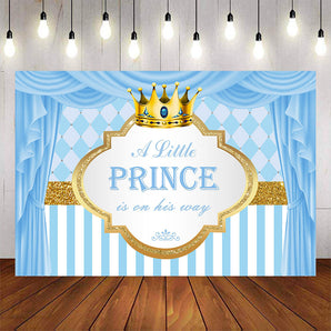 Mocsicka Blue Gold Crown Little Prince Baby Shower Party Back Drop-Mocsicka Party