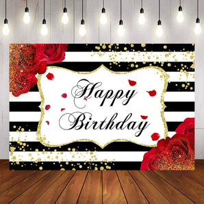 Mocsicka Red Rose and Stripes Happy Birthday Party Decor Prop-Mocsicka Party