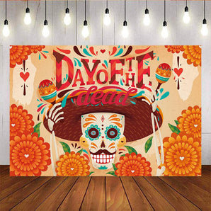 Mocsicka Day of the Dead Decoration Banner Skull Sunflower Photo Backdrop-Mocsicka Party