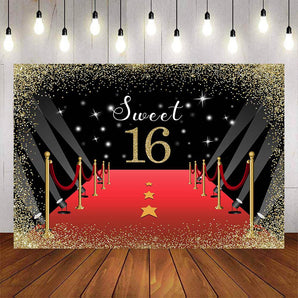 Mocsicka Sweet 16 Hollywood Red Carpet Happy Birthday Backdrop-Mocsicka Party