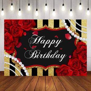 Mocsicka Rose and Pearls Golden Black Stripes Birthday Party Decor-Mocsicka Party