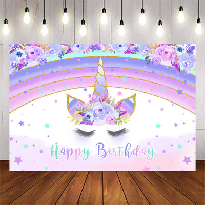 Mocsicka Rainbow and Purple Unicorn Happy Birthday Background-Mocsicka Party