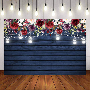 Mocsicka Blue Board Flowers and Bottle Lights Photo Backdrops-Mocsicka Party